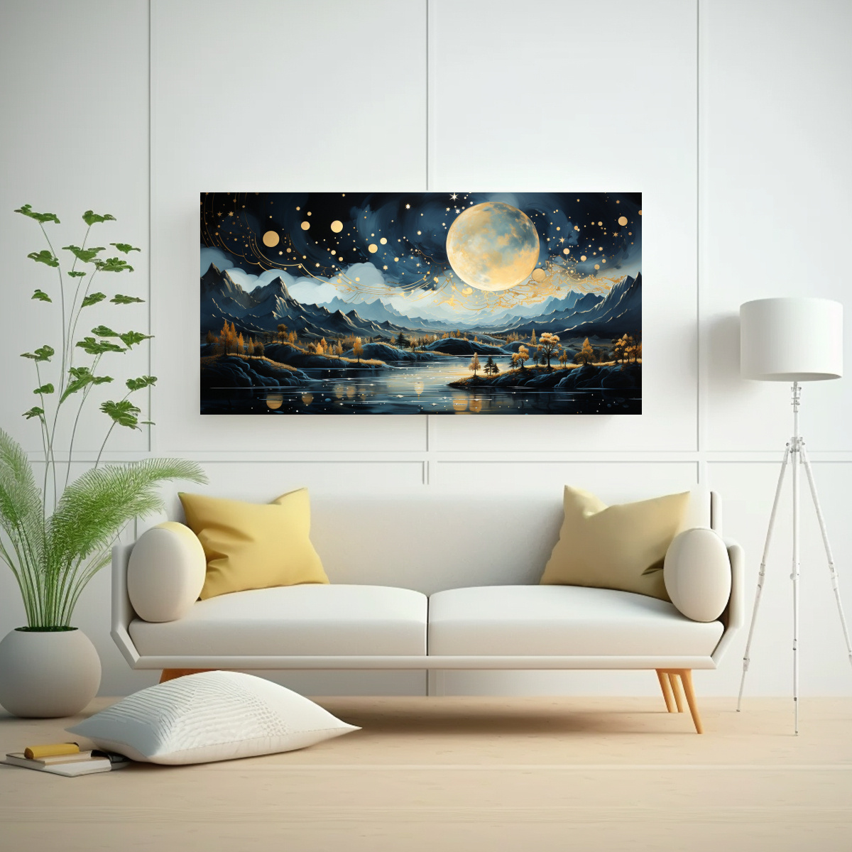 PINTURA INSPIRADORA JUVENIL: LUNA SOBRE MONTAÑAS. 120X60 CM - 2