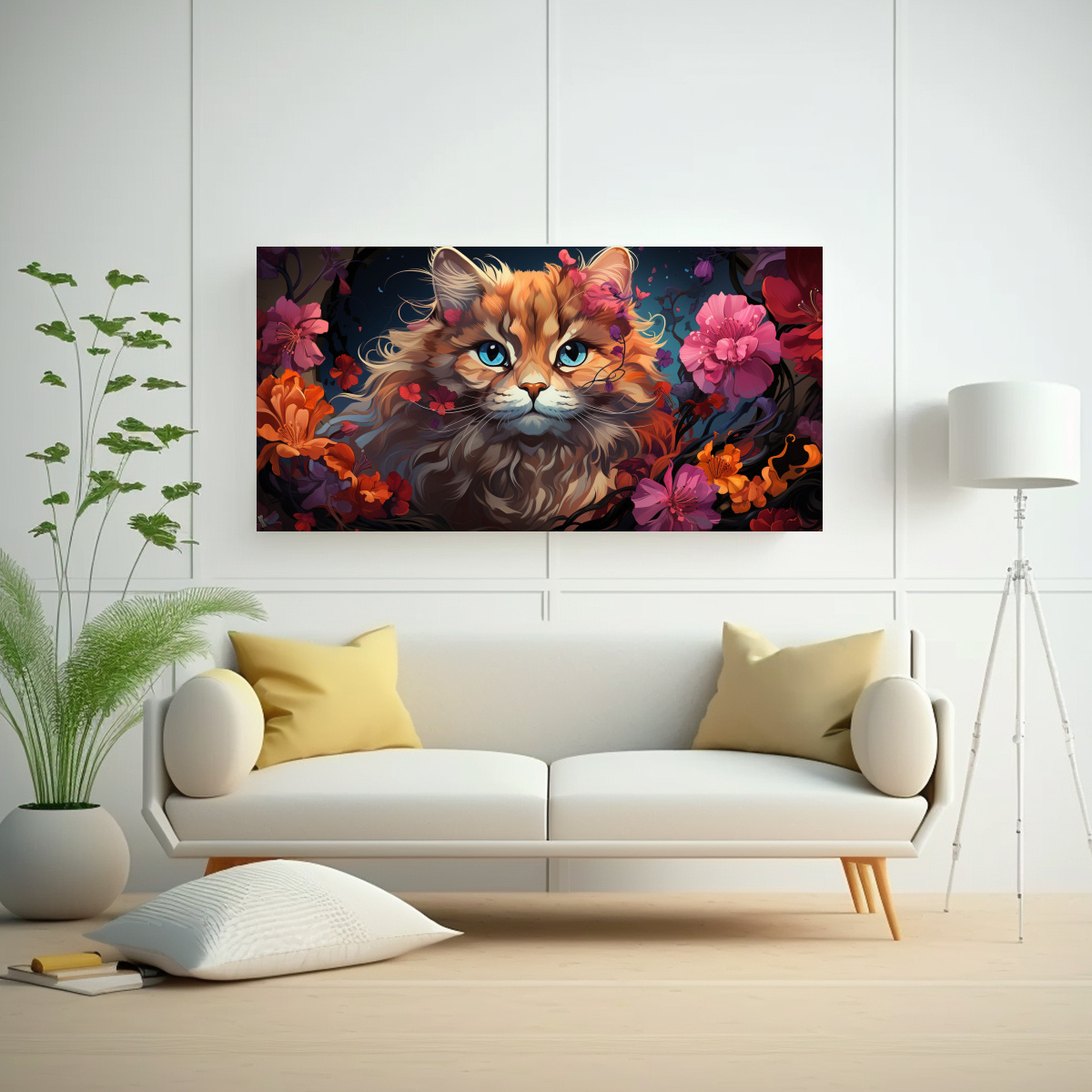 CUADRO DECORATIVO GATO SONRIENTE EN COLORES 100X50 CM - 2
