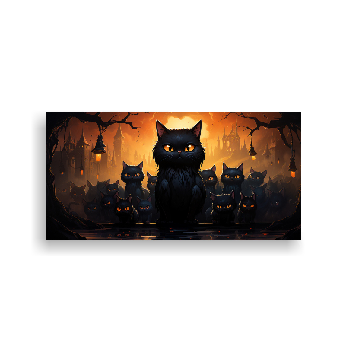 PINTURAS DECORATIVAS DE GATOS NEGROS AGRUPADOS EN 60X30 CM - 1