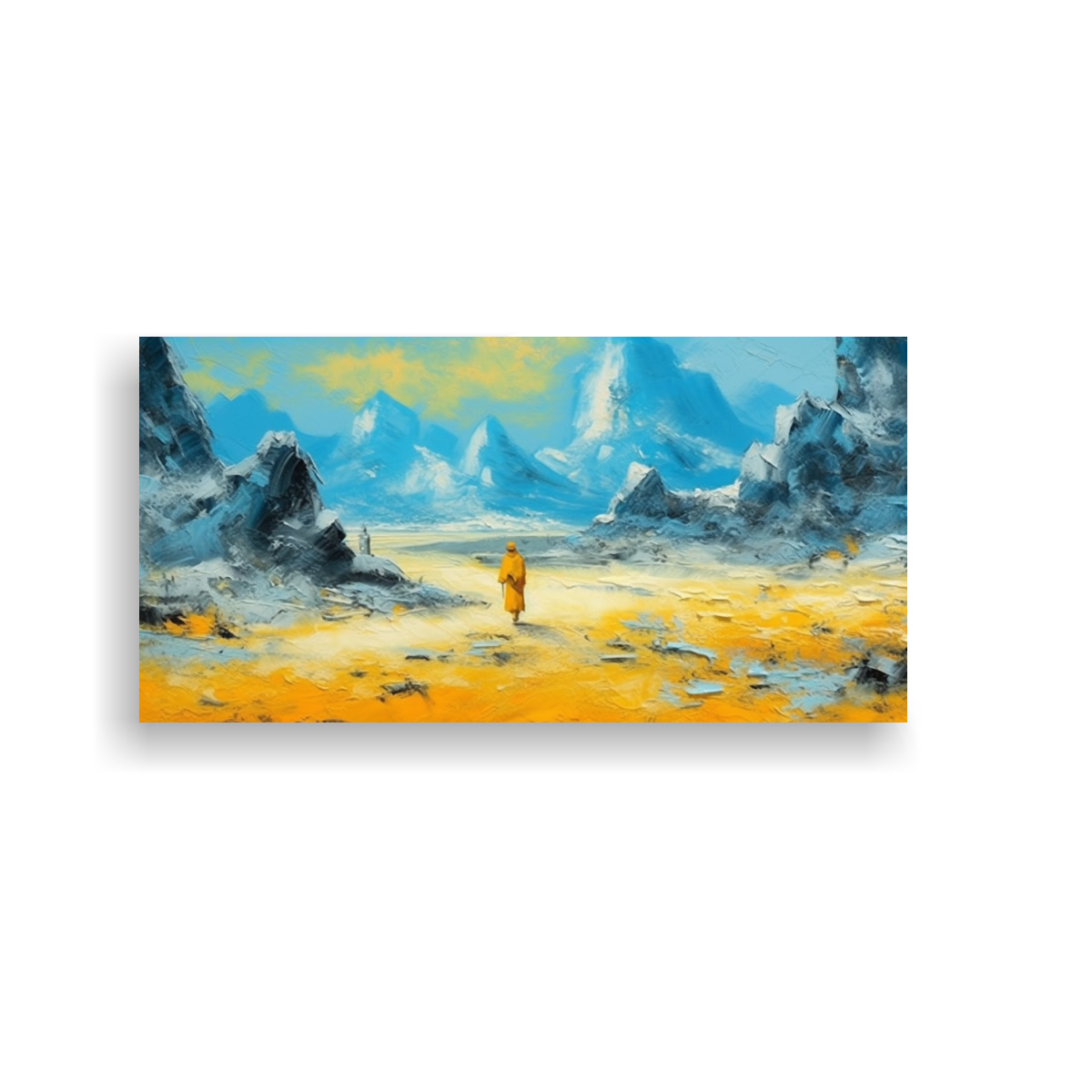 PINTURA AMARILLA DE MONTAÑA EN LIENZO ESCENA 100X50 CM - 1