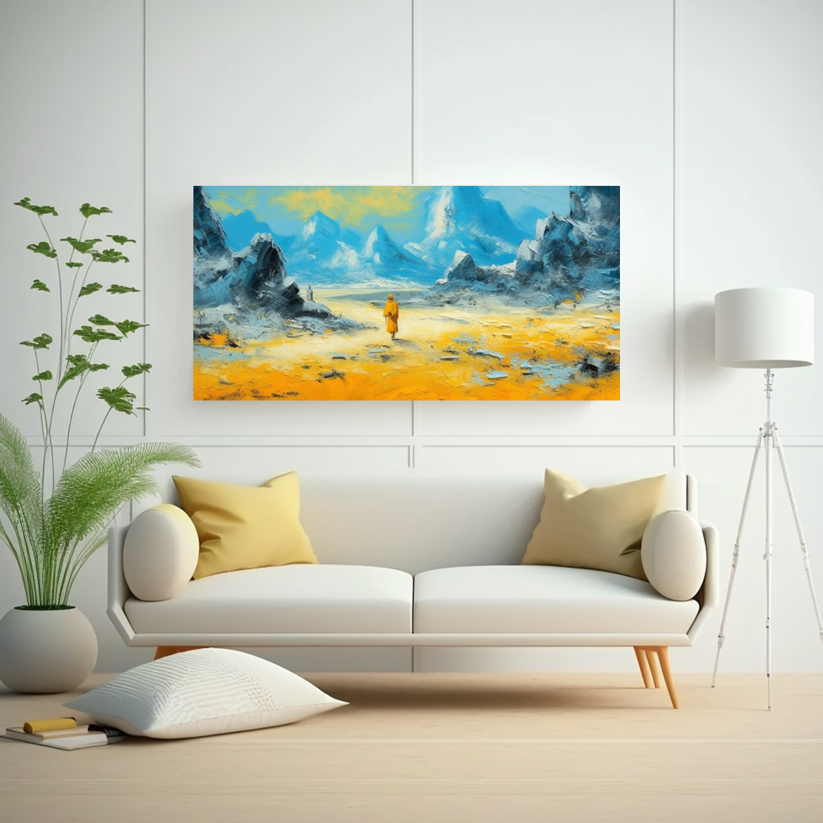 PINTURA AMARILLA DE MONTAÑA EN LIENZO ESCENA 100X50 CM - 2