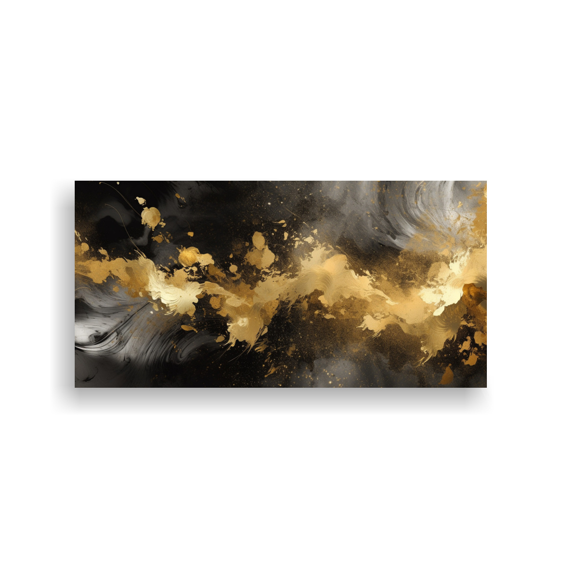 PINTURA DIGITAL ABSTRACTA NEGRO Y DORADO, LÍNEAS 40X20 CM - 1