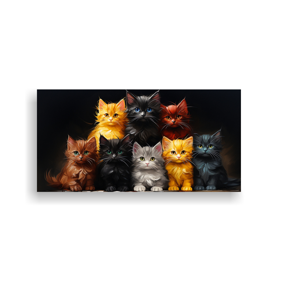CUADRO DE GATOS EN COLORES SOBRE FONDO NARANJA 140X70 CM - 1
