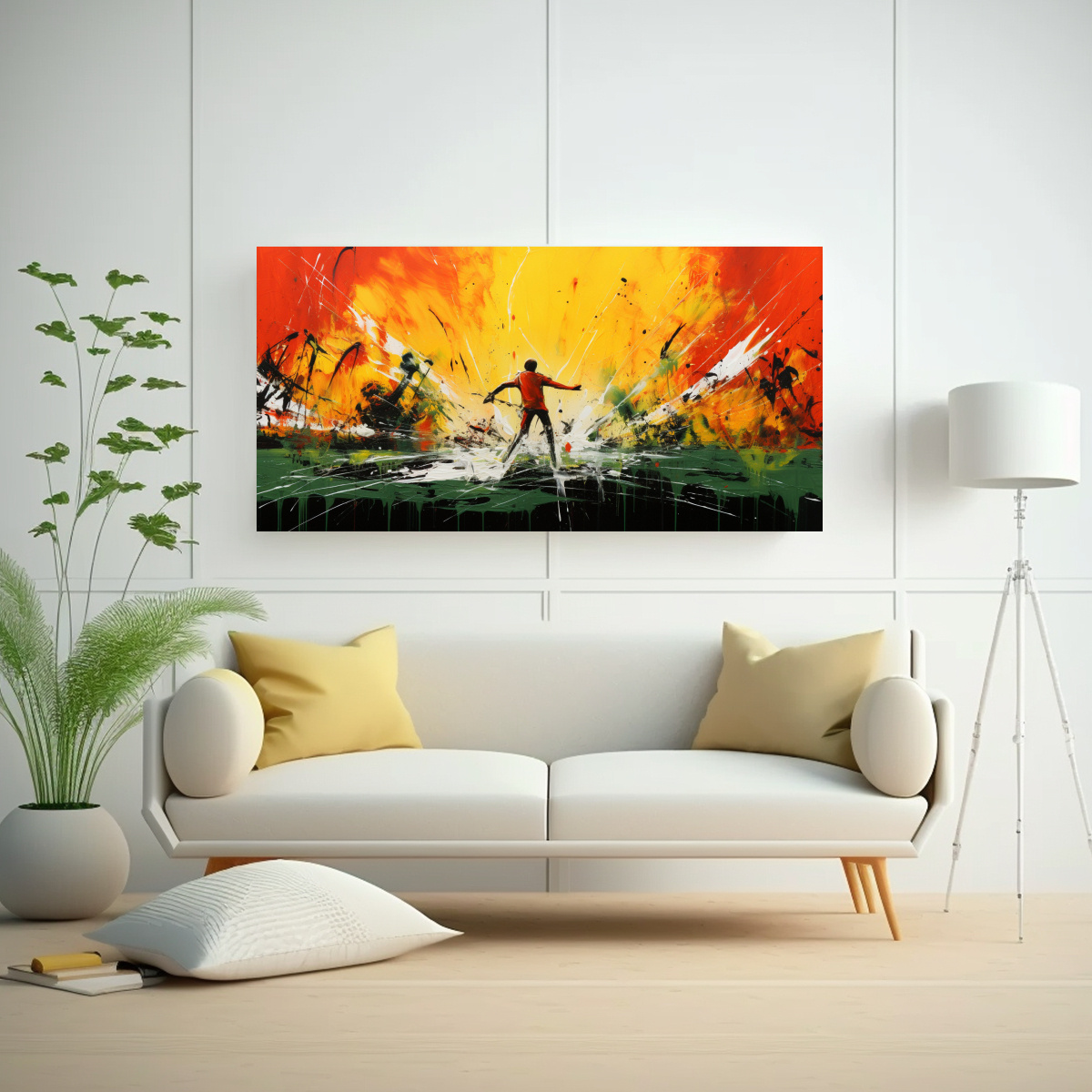 CUADRO ABSTRACTO AMARILLO Y ROJO PARA DECORACIÓN 160X80 CM - 2
