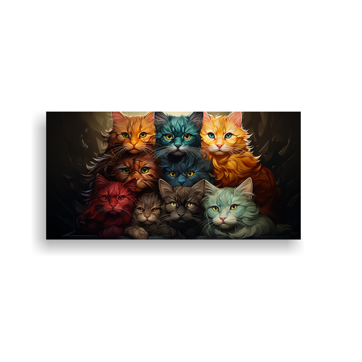 PINTURA GATOS APILADOS DE COLORES EN CUADRO 80X40 CM - 1