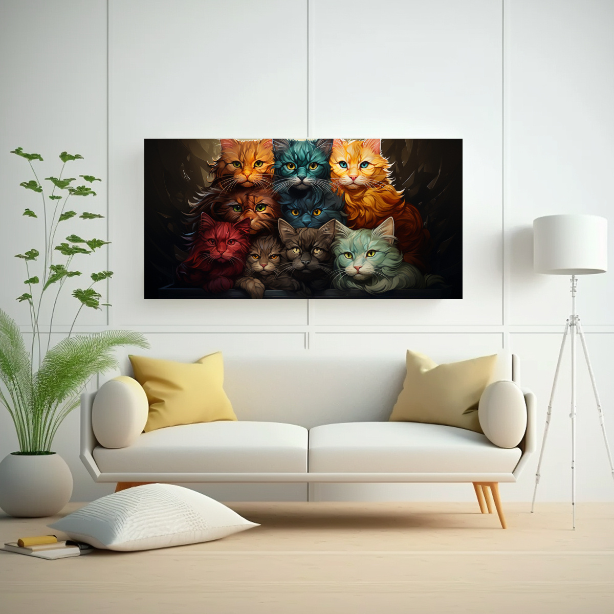 PINTURA GATOS APILADOS DE COLORES EN CUADRO 80X40 CM - 2