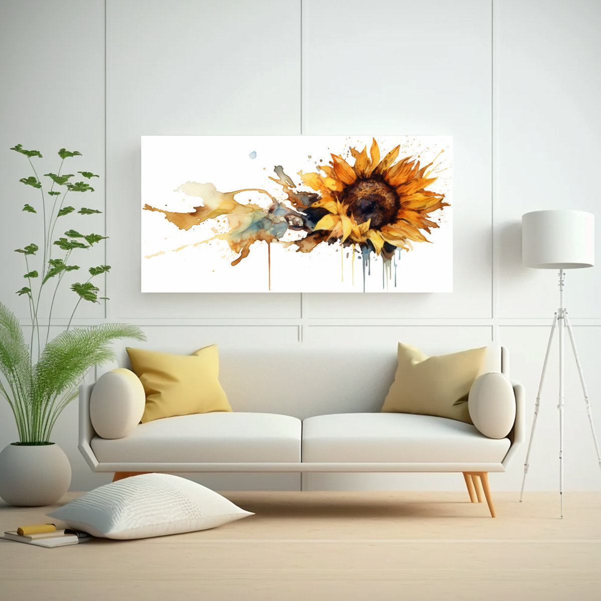 PINTURAS ACUARELA GIRASOLES COMUNES PRENSADOS EN 40X20 CM - 2