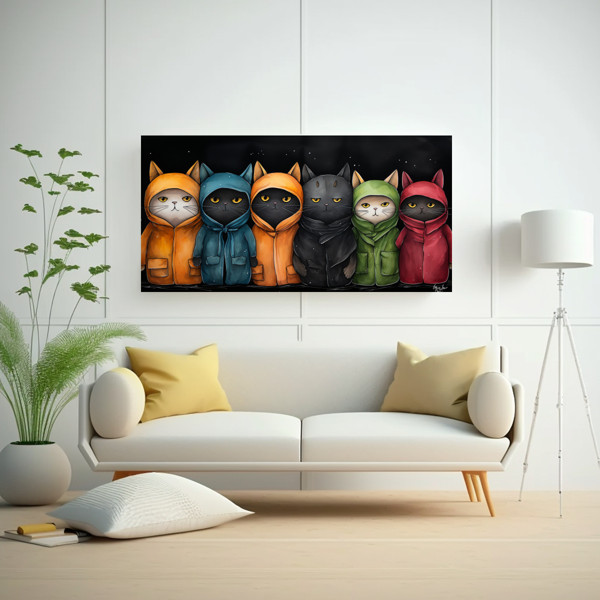 PINTURA MURAL CON PATRÓN DE GATOS VESTIDOS CON 40X20 CM - 2