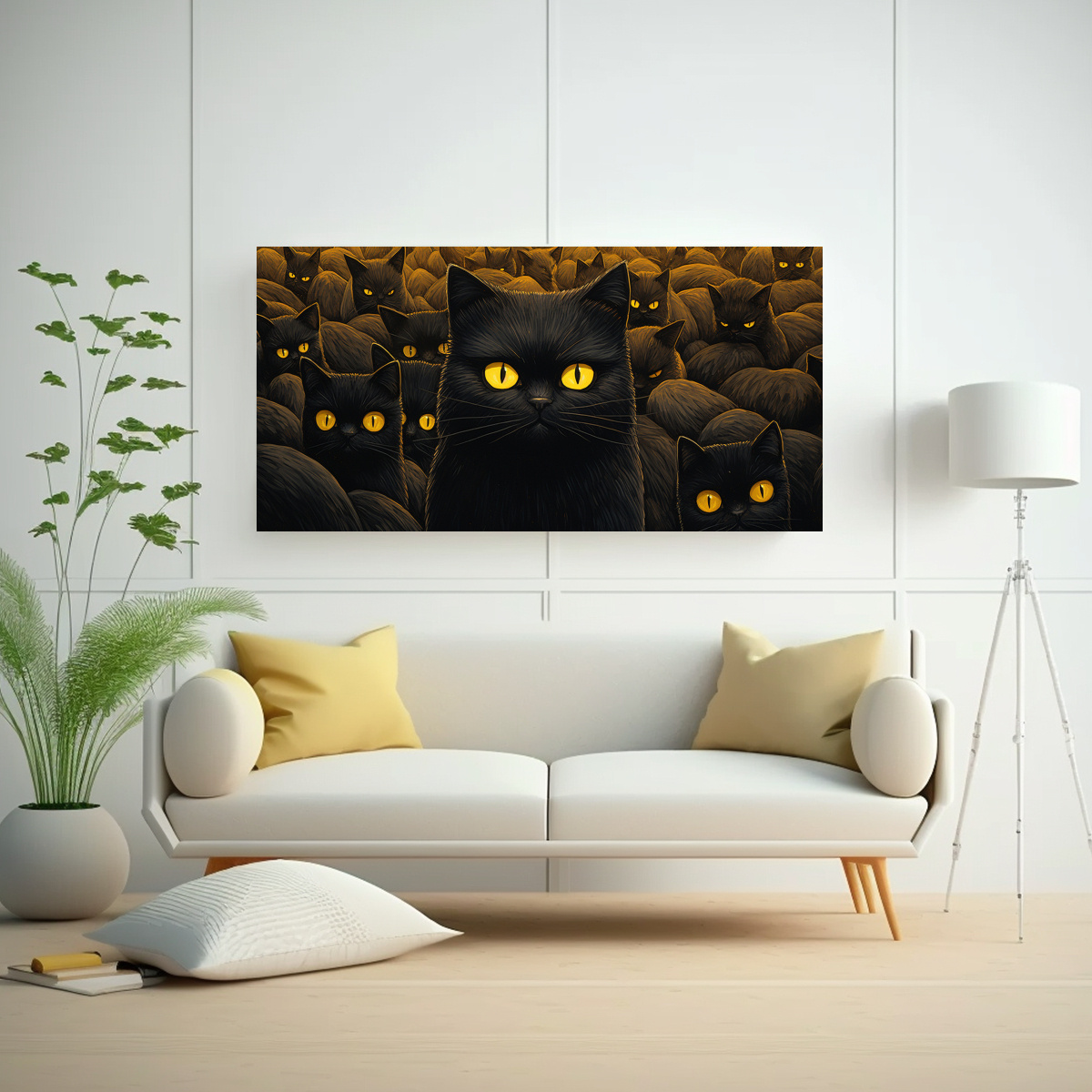 PINTURAS DECORATIVAS MODERNAS DE GATOS EN BLANCO 80X40 CM - 2