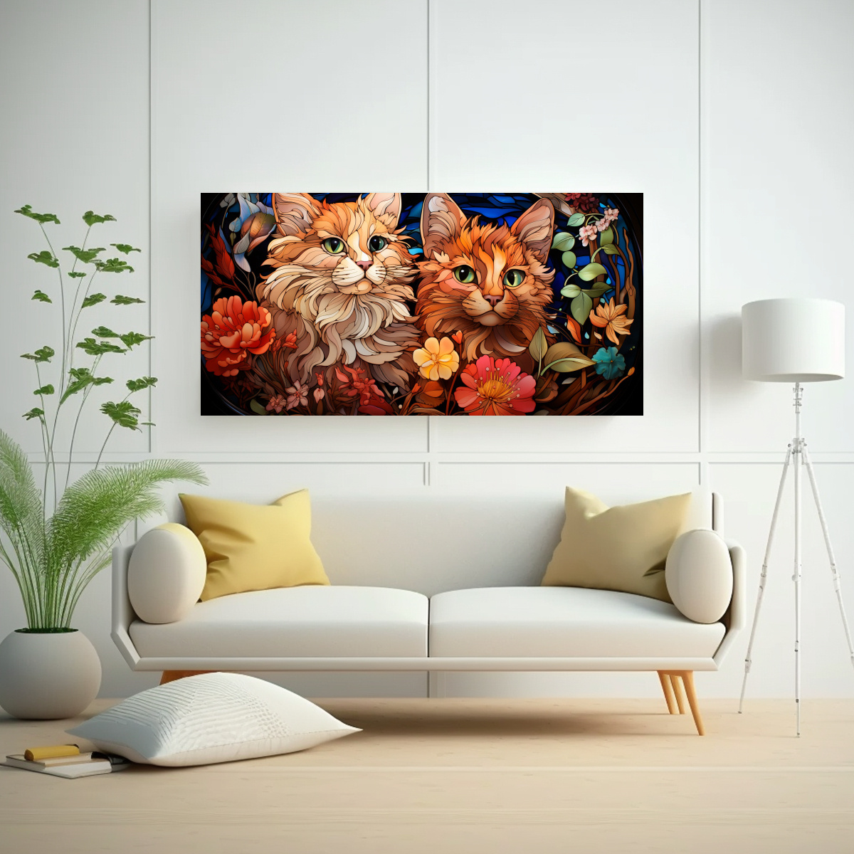 CUADRO HORIZONTAL ARTE DIGITAL GATOS MULTICOLOR 160X80 CM - 2
