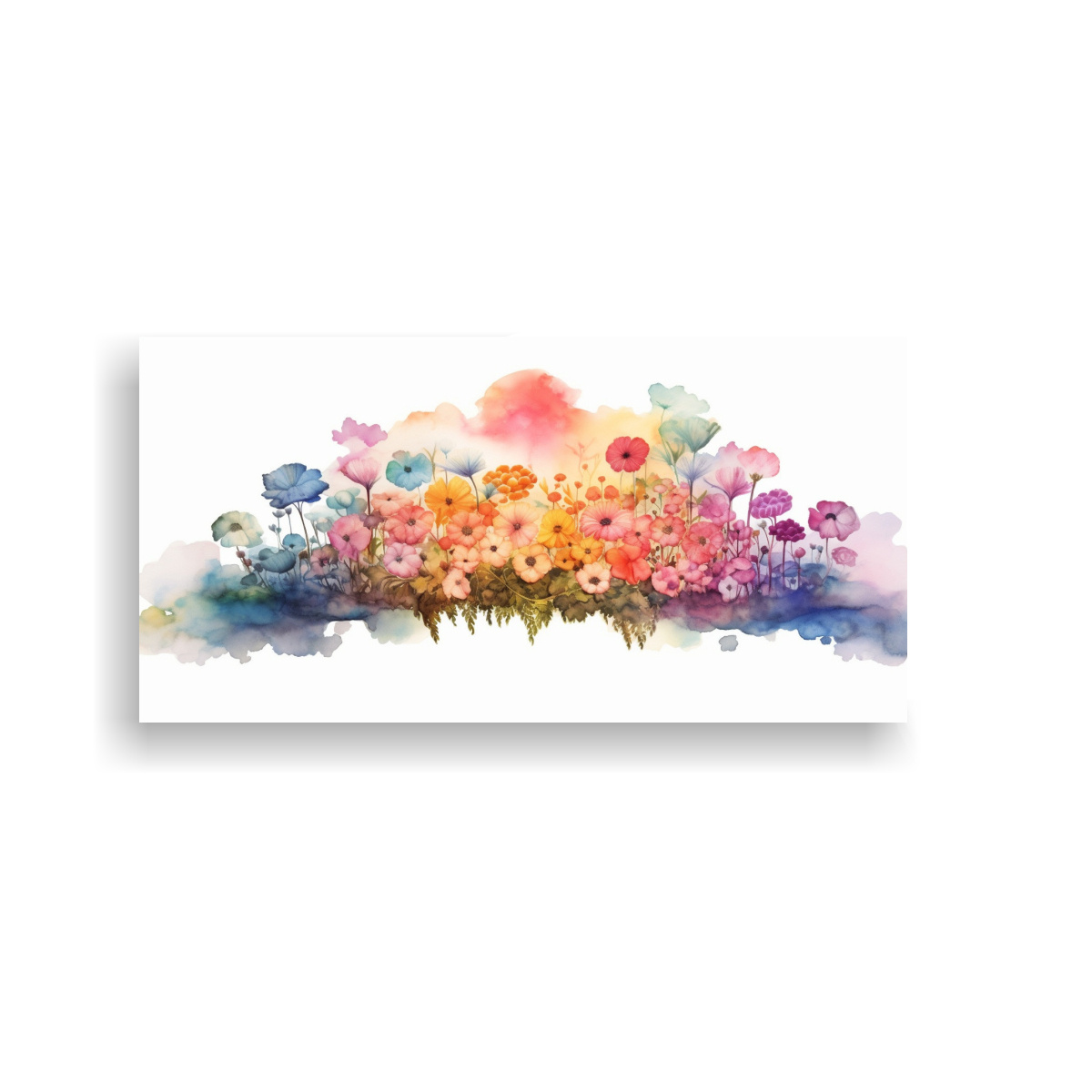 CUADRO MINIMALISTA: ARCOÍRIS SOBRE FLORES EN 100X50 CM - 1