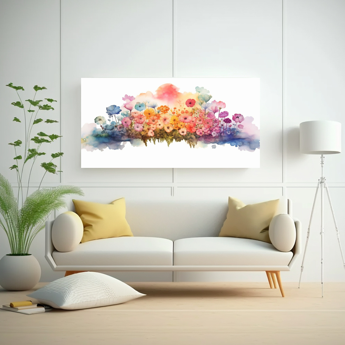 CUADRO MINIMALISTA: ARCOÍRIS SOBRE FLORES EN 100X50 CM - 2