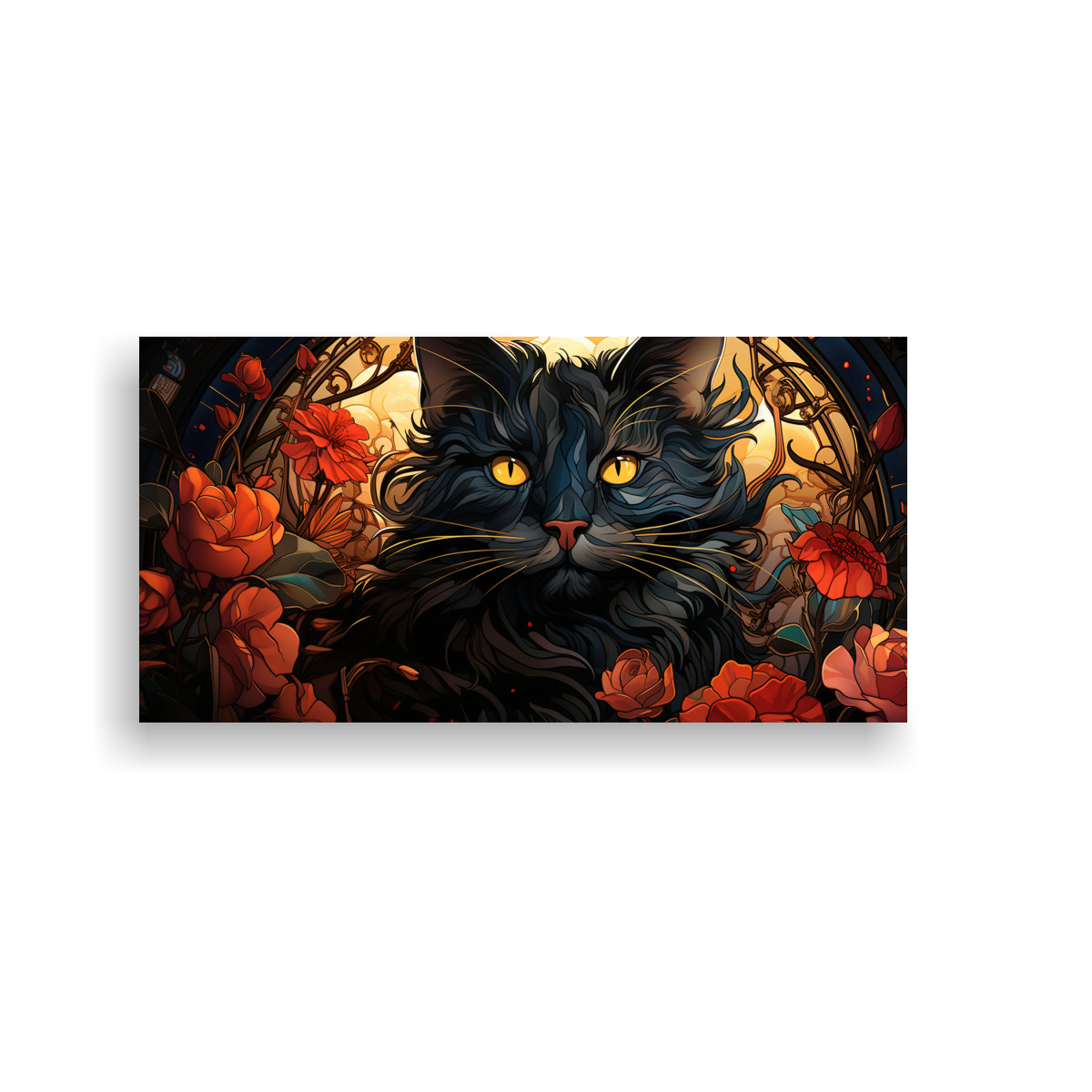 PINTURA DE VENTANA DE VIDRIO MANCHADO CON GATO 100X50 CM - 1
