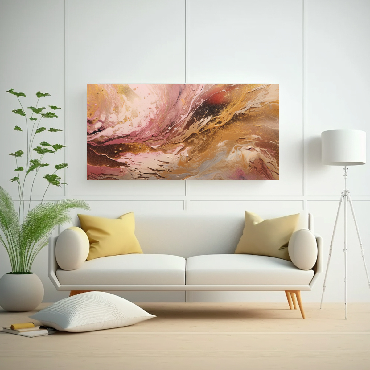 PINTURA ABSTRACTA ACUARELA MARRÓN Y NEÓN PARA 120X60 CM - 2