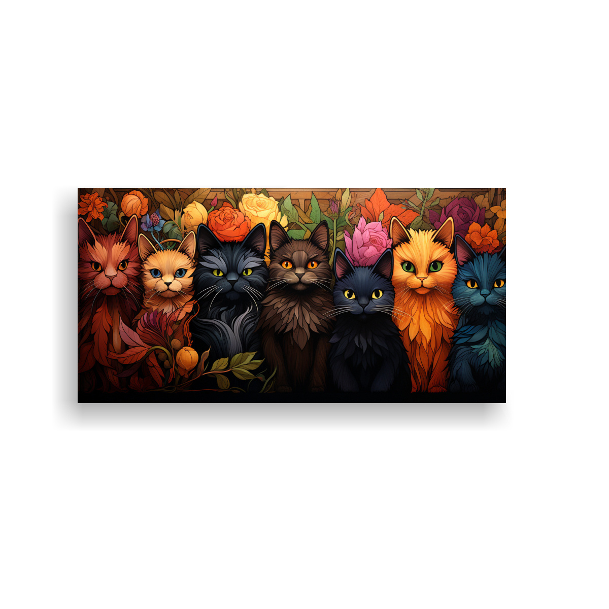CUADRO MODERNO RELIEVE GATOS NEGROS SONRIENTES 140X70 CM - 1