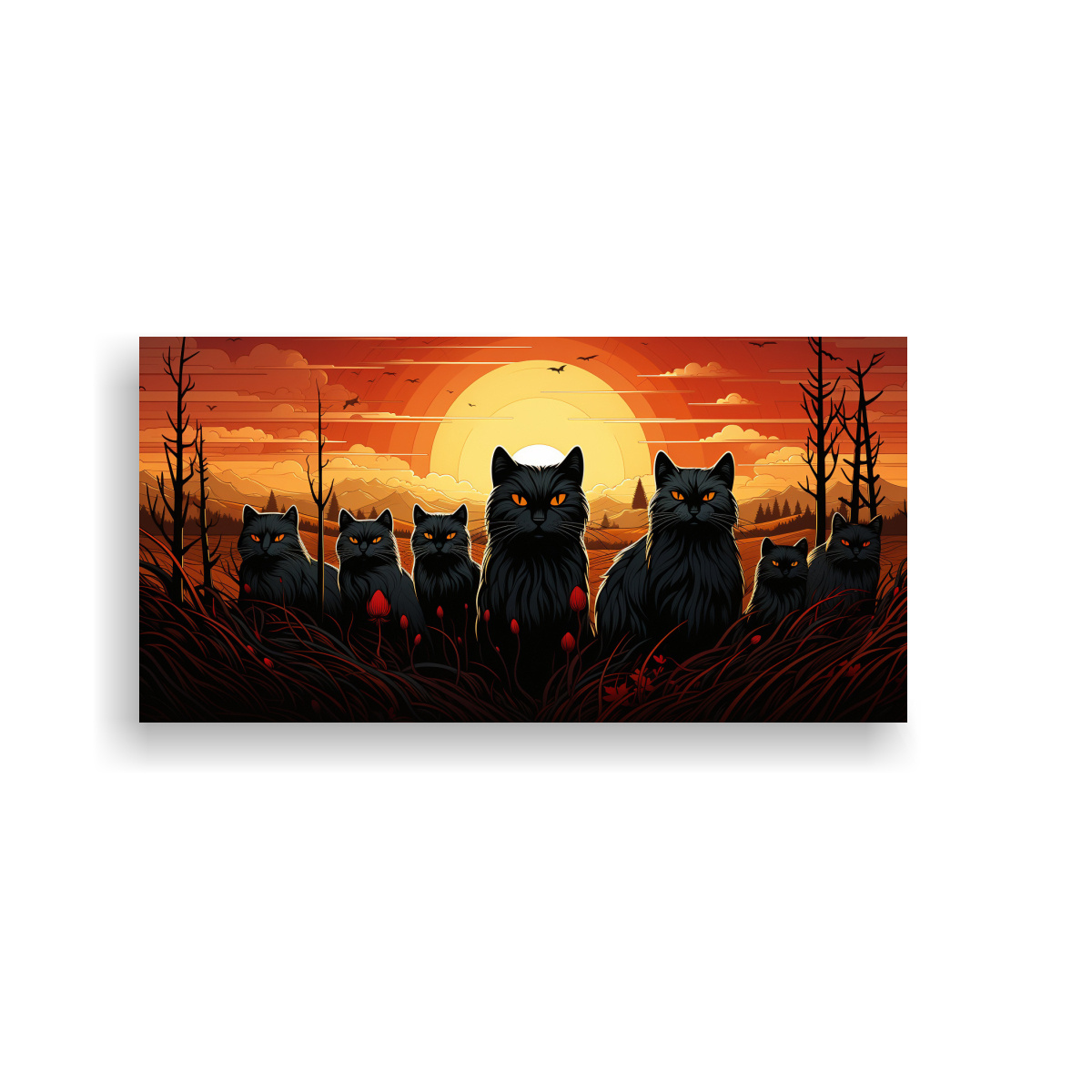 PINTURAS DE DECORACIÓN DE GATOS NEGROS EN ARTE 80X40 CM - 1