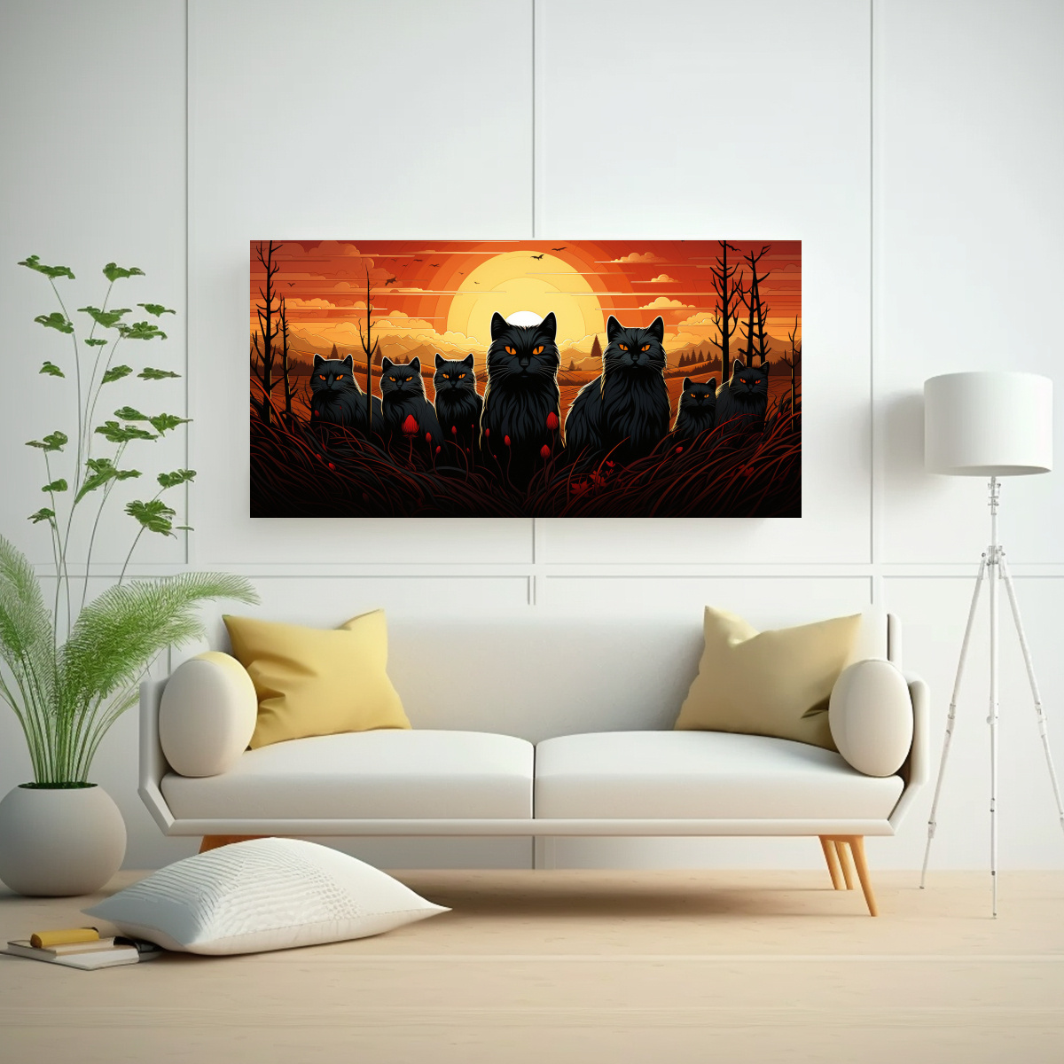 PINTURAS DE DECORACIÓN DE GATOS NEGROS EN ARTE 80X40 CM - 2