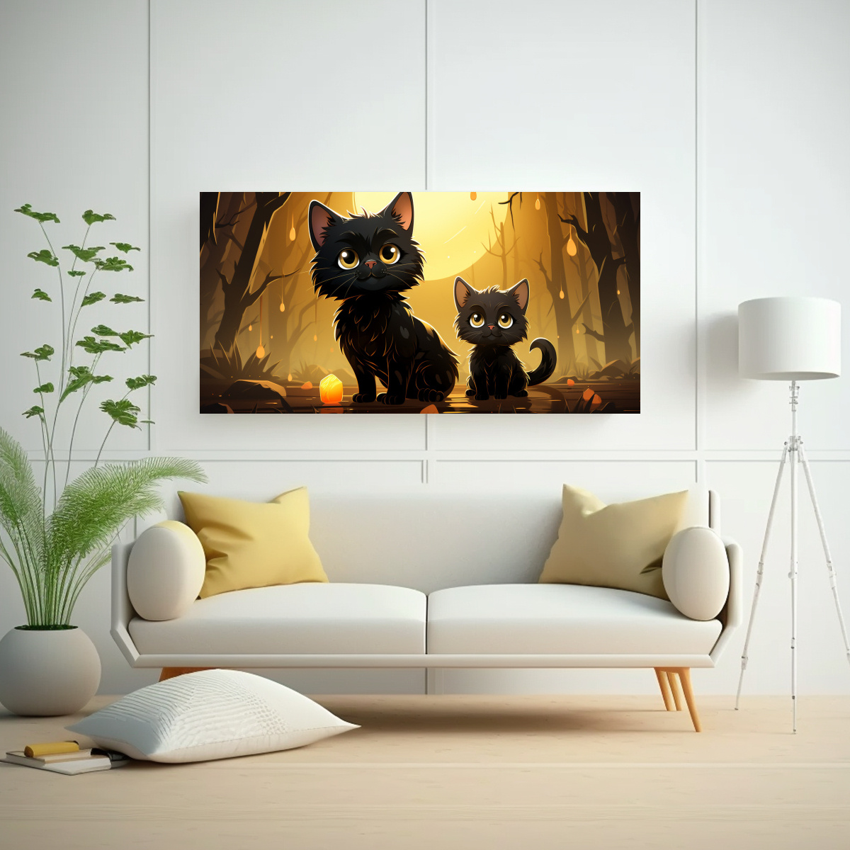 CUADROS ANIMADOS GATOS NEGROS PARA COMEDOR 60X30 CM - 2