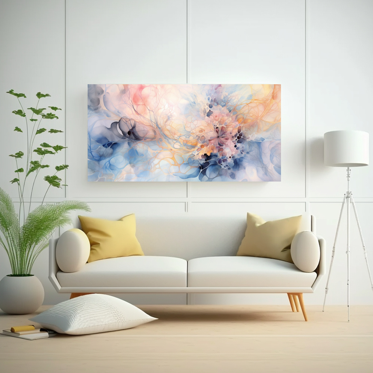 CUADRO ABSTRACTO GRANDE CON ACUARELA ÚNICA DE 140X70 CM - 2