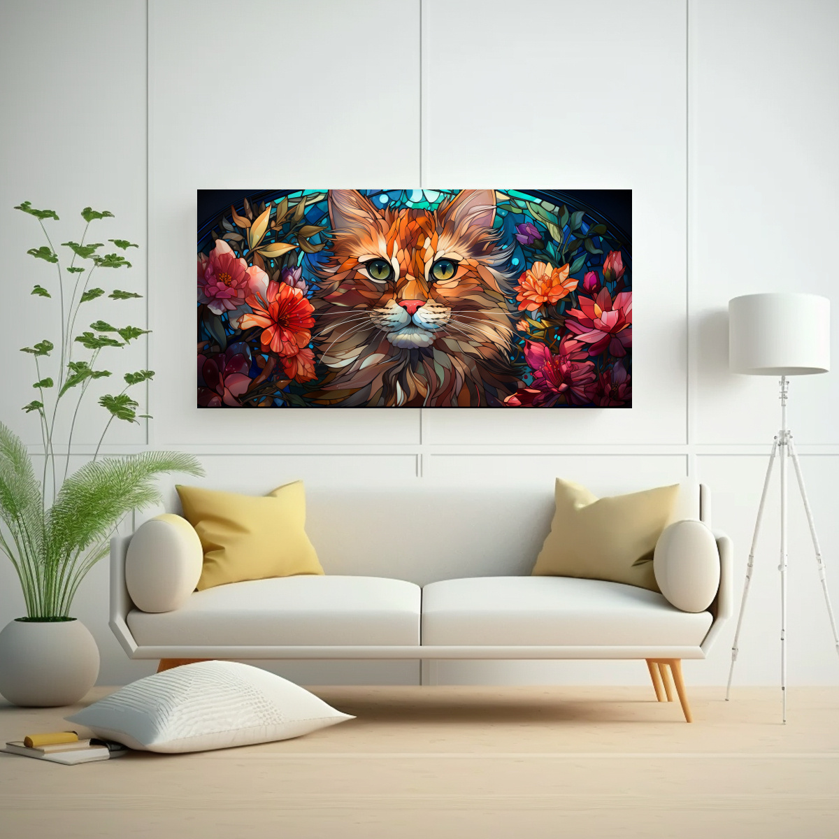 VENTANA DE CRISTAL MANCHADO DIGITAL CON GATO 160X80 CM - 2