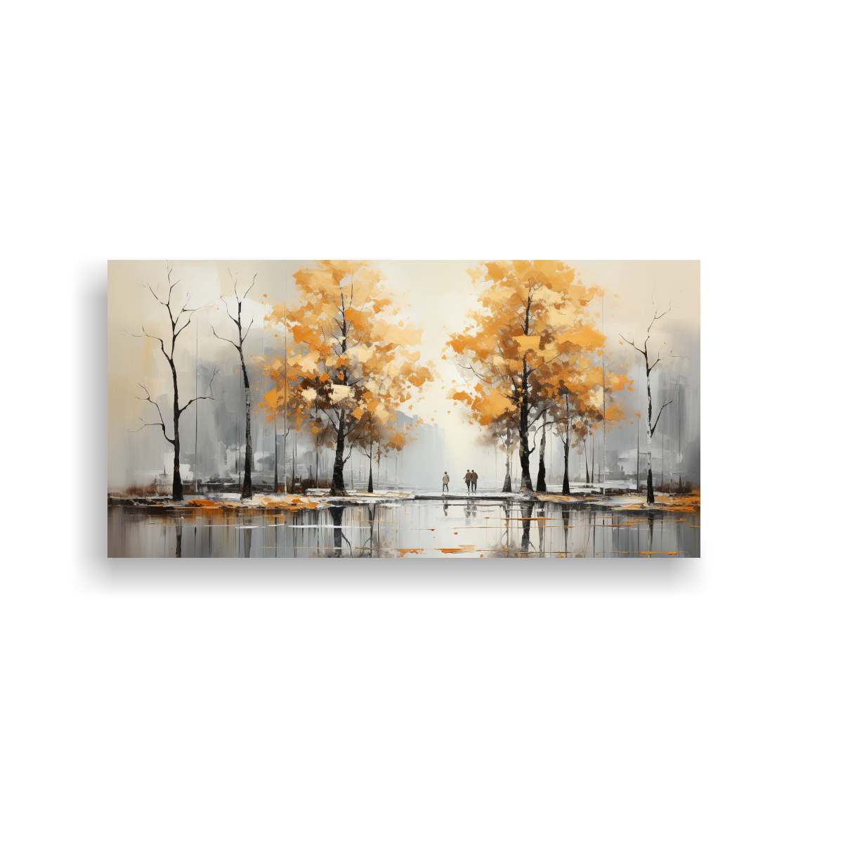 PINTURA ABSTRACTA DE ÁRBOLES EN PLATA Y BLANCO 120X60 CM - 1