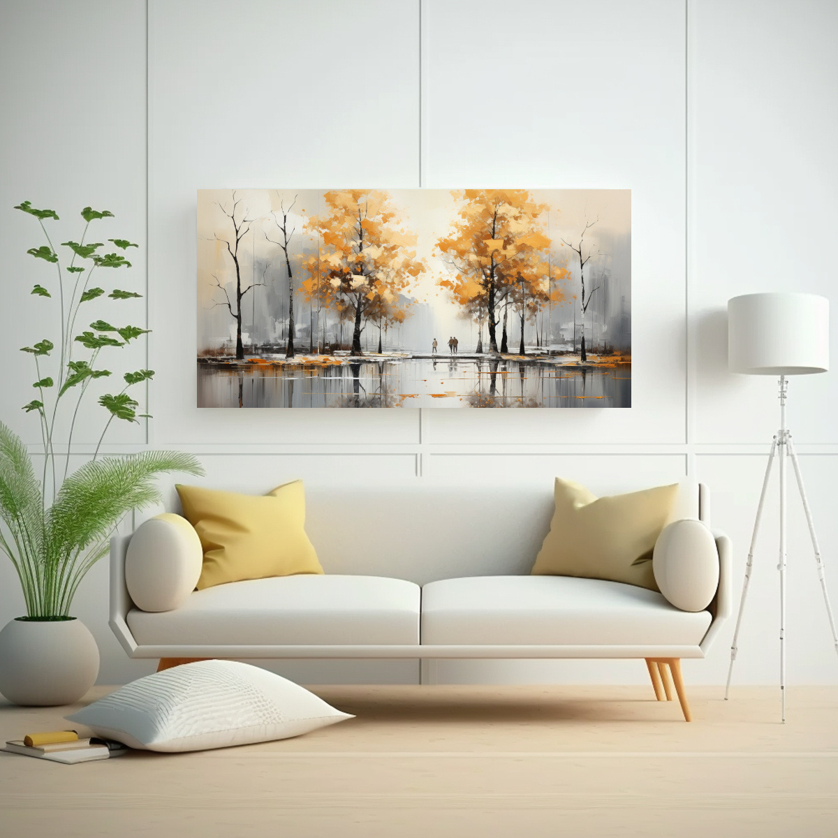 PINTURA ABSTRACTA DE ÁRBOLES EN PLATA Y BLANCO 120X60 CM - 2