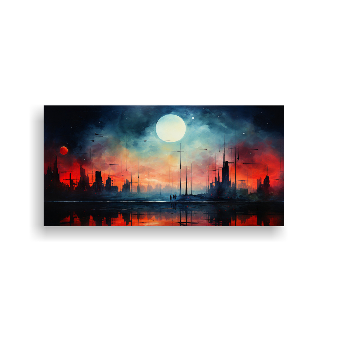 CUADRO MODERNO LUCES ROJAS AZULES VERDES 40X20 CM - 1