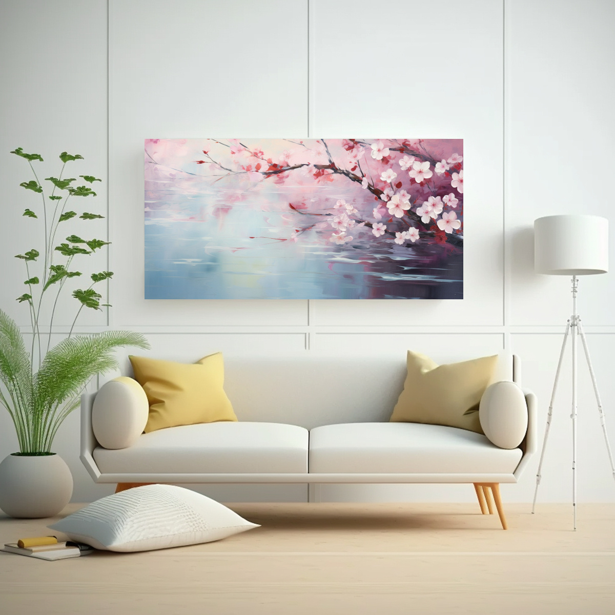 CUADRO LIENZO TONALIDADES CÁLIDAS FLORES CEREZOS 60X30 CM - 2