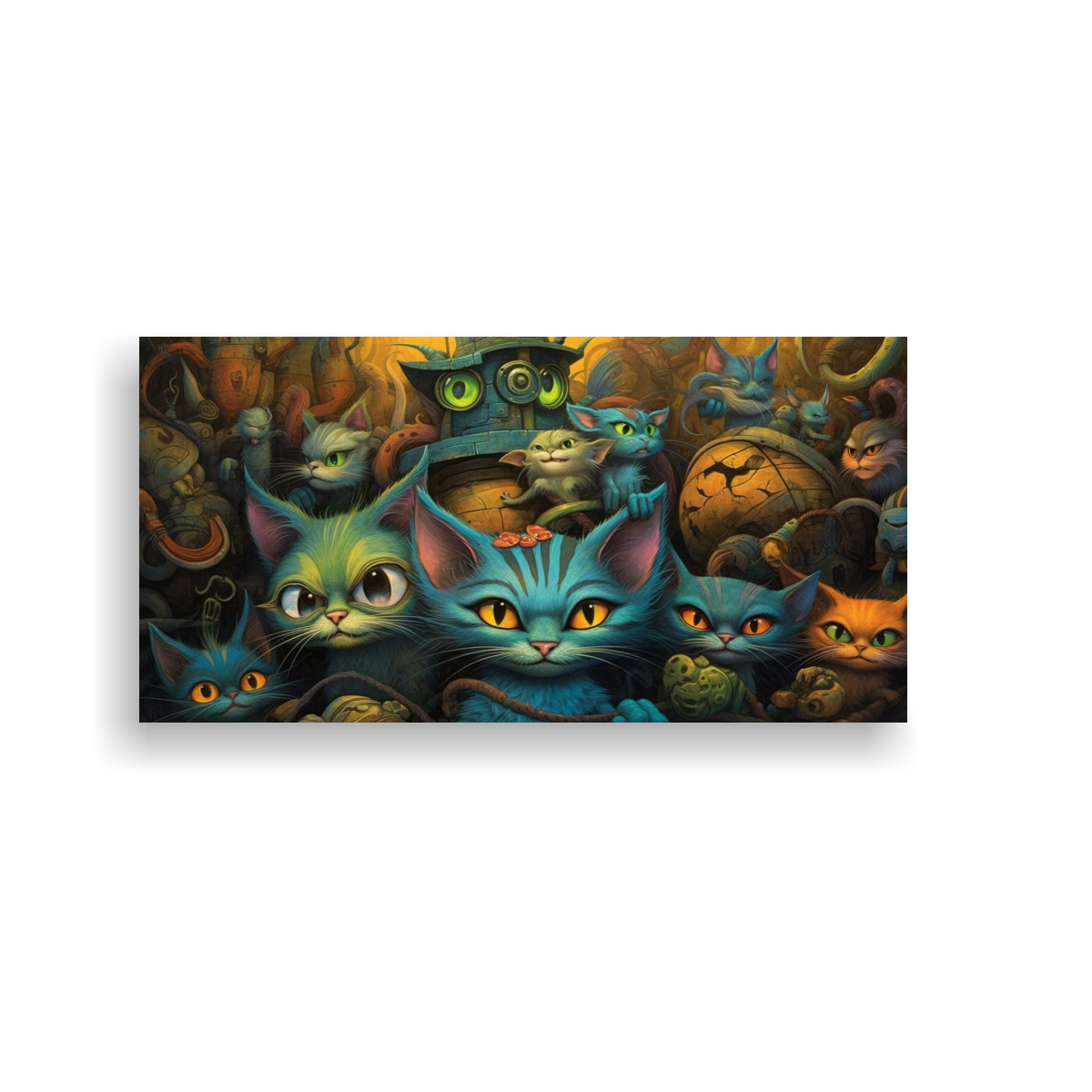 PINTURA AL ESTILO ÓLEO DE GATOS CON OJOS 40X20 CM - 1