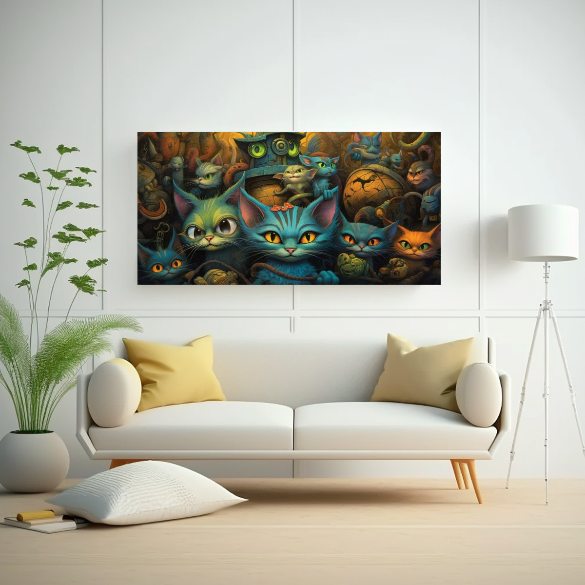 PINTURA AL ESTILO ÓLEO DE GATOS CON OJOS 40X20 CM - 2