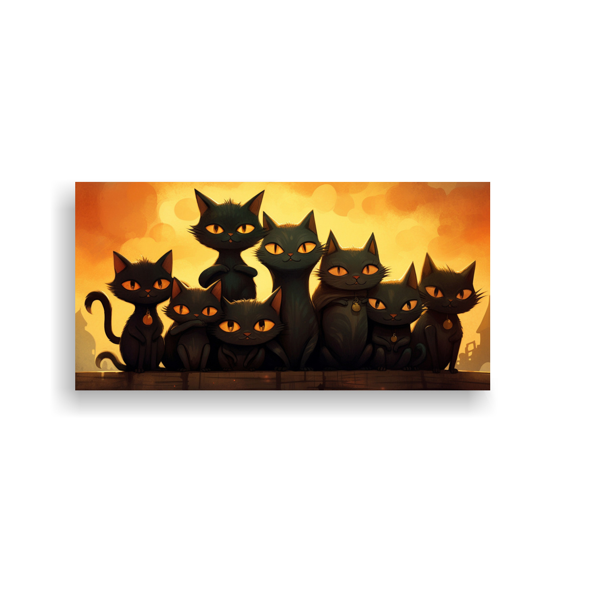 CUADRO DECORATIVO CON GRUPO DE GATOS NEGROS EN 120X60 CM - 1