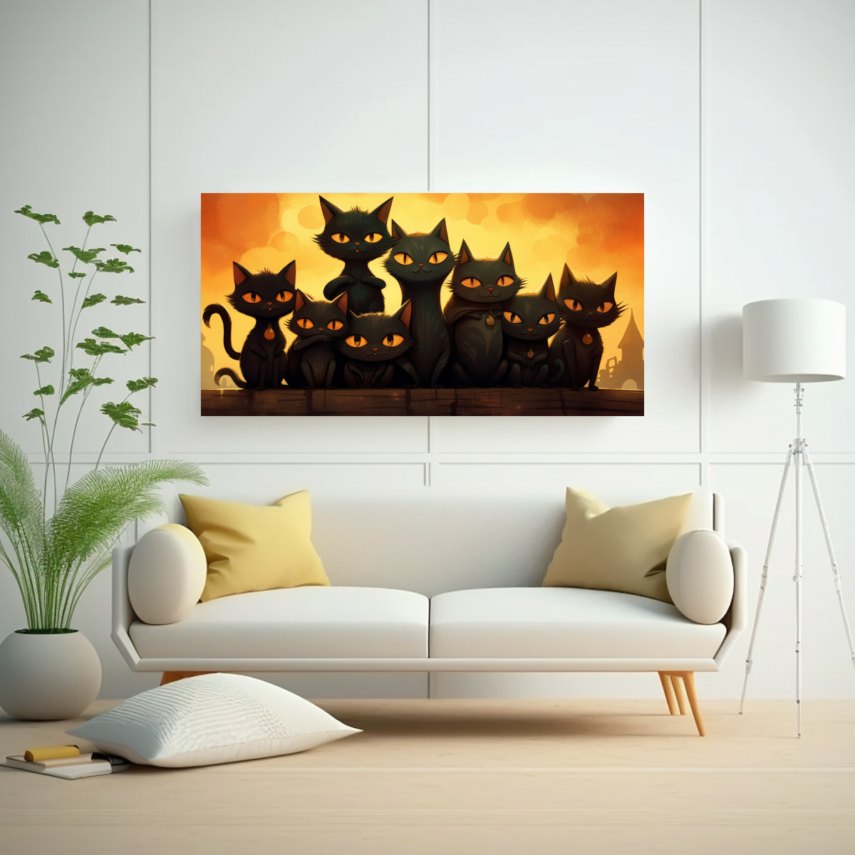 CUADRO DECORATIVO CON GRUPO DE GATOS NEGROS EN 120X60 CM - 2