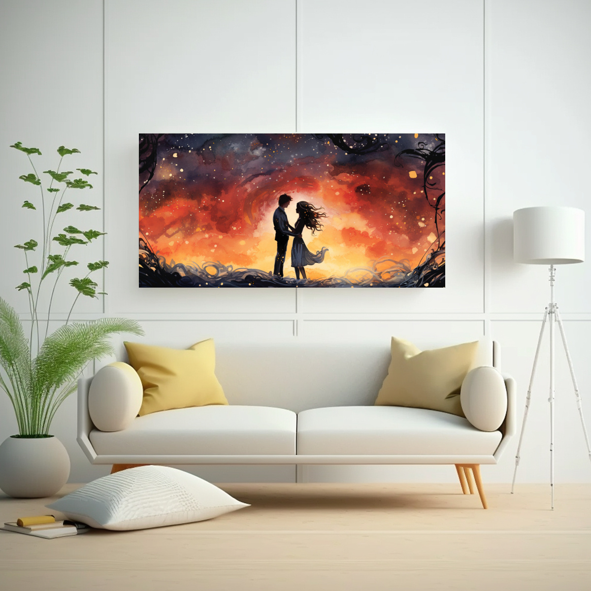 PINTURA ACUARELA NOCTURNA ENCUENTRO EN EL AGUA 60X30 CM - 2