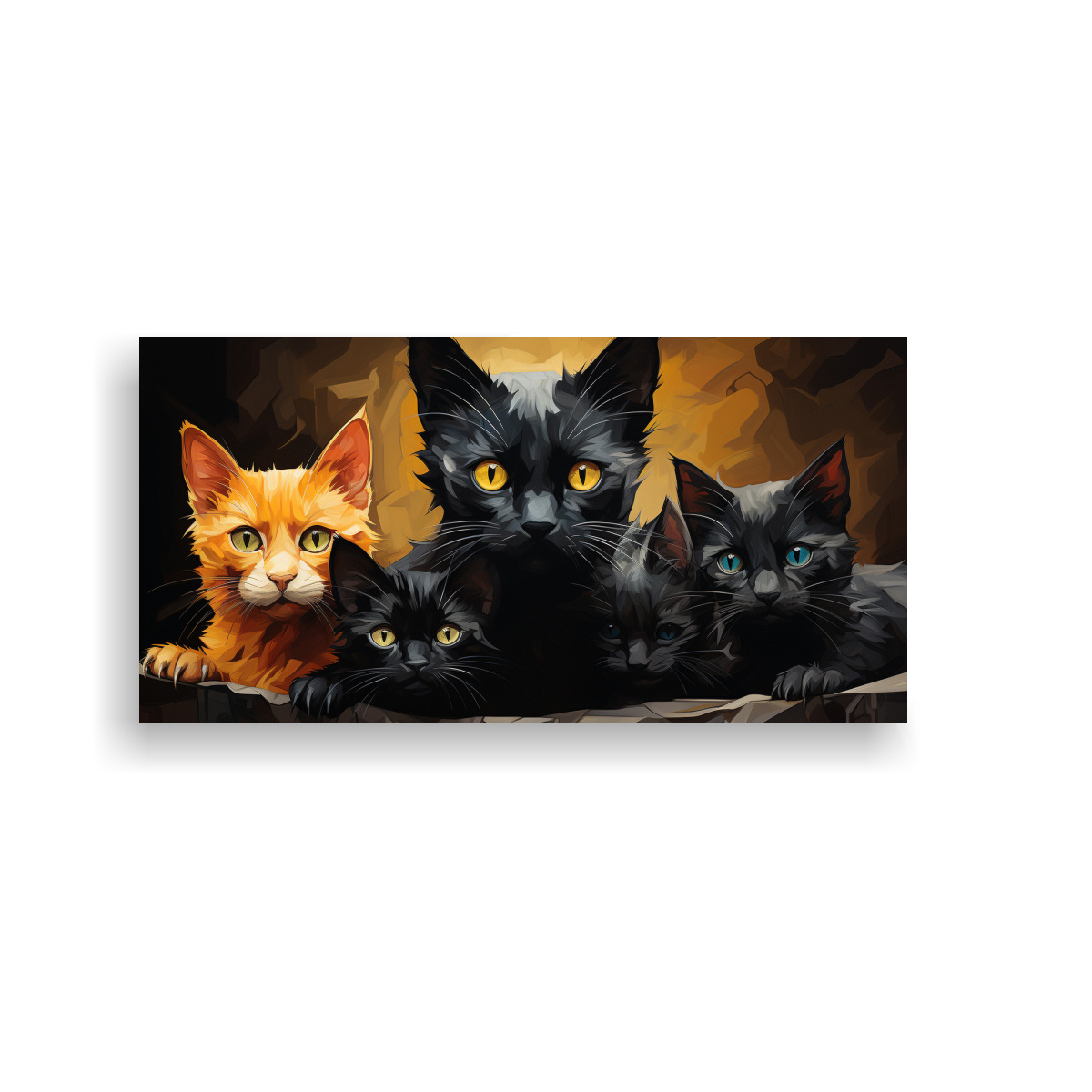 CUADRO DECORATIVO DE GATOS NEGROS EN UNA PILA 100X50 CM - 1