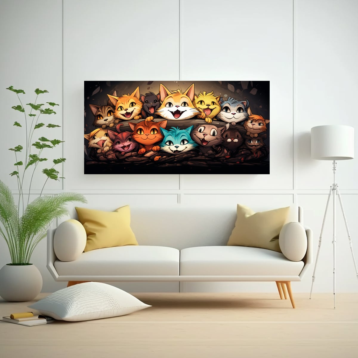 CUADRO TELA: GATITOS PROTAGONISTAS EN COLORES, EN 120X60 CM - 2