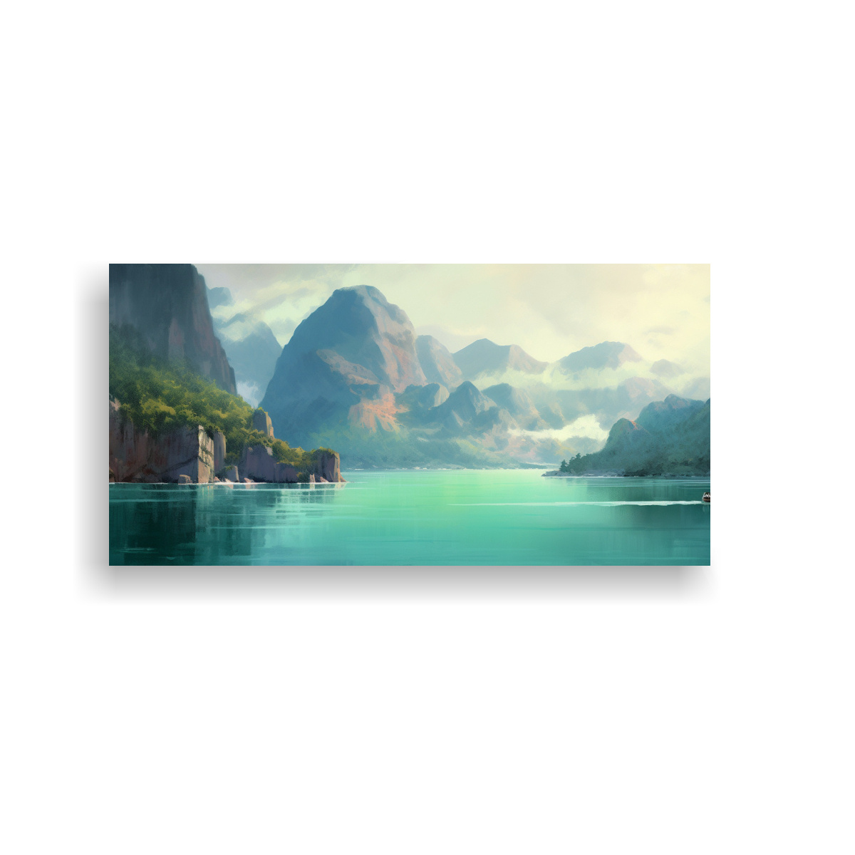 PINTURAS DE PAISAJES CON MONTAÑAS Y AGUA 40X20 CM - 1