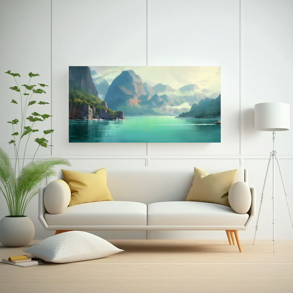 PINTURAS DE PAISAJES CON MONTAÑAS Y AGUA 40X20 CM - 2