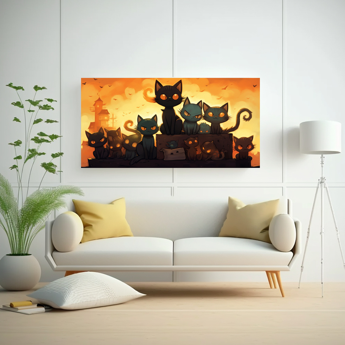PINTURAS DE DECORACIÓN CON GATOS NEGROS INTENSOS 60X30 CM - 2