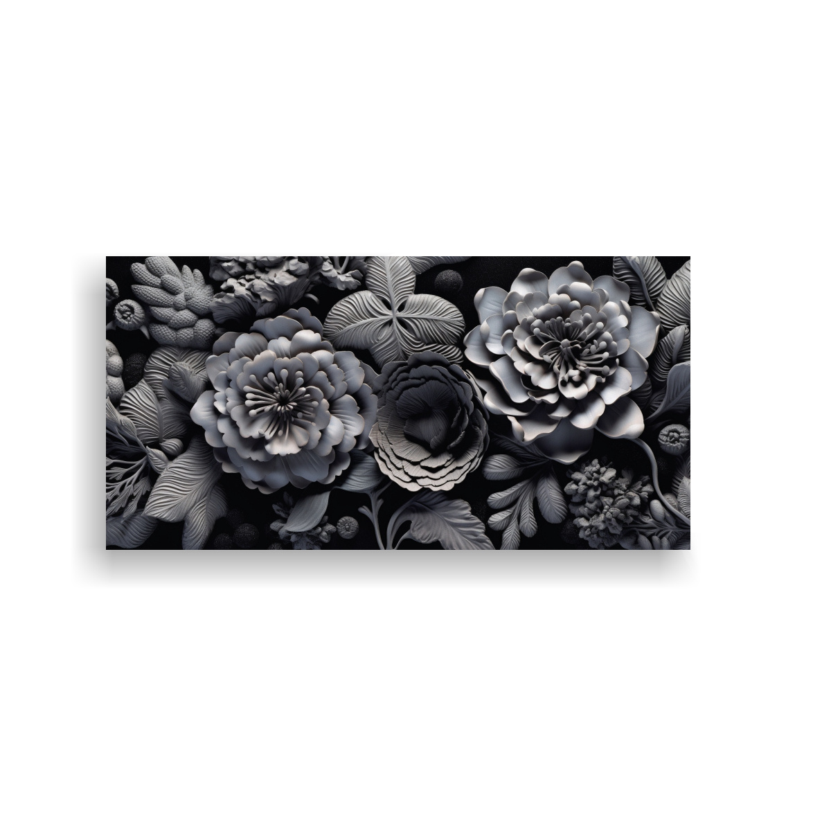 PINTURAS MODERNAS EN ARCILLA 3D CON FLORES NEGRAS. 140X70 CM - 1