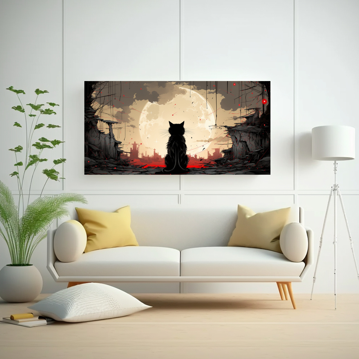 PINTURAS ABSTRACTAS DE GATOS MINIMALISTAS EN TELA. 40X20 CM - 2