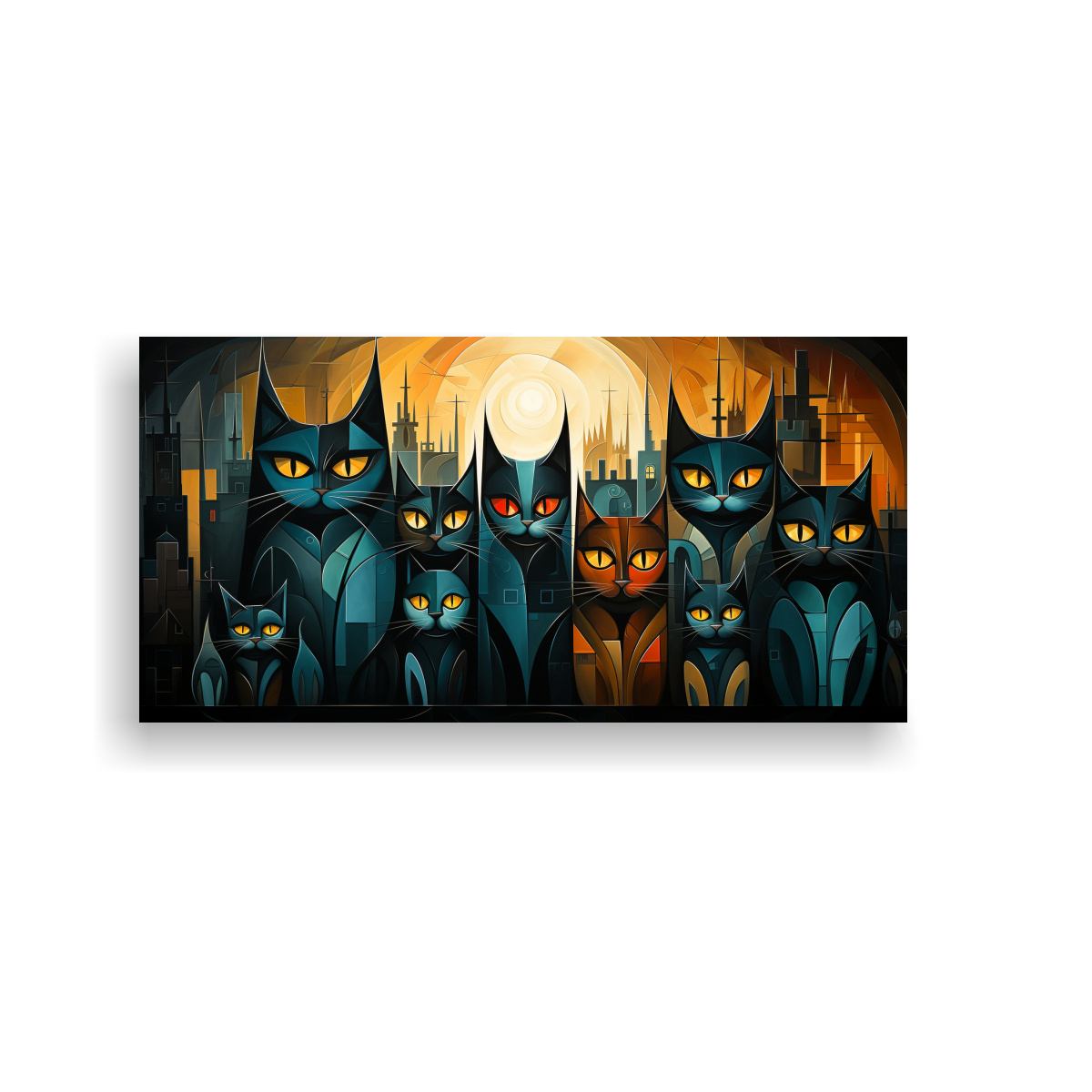 CUADRO DE GATOS DE COLORES EN ARMONÍA. 140X70 CM - 1