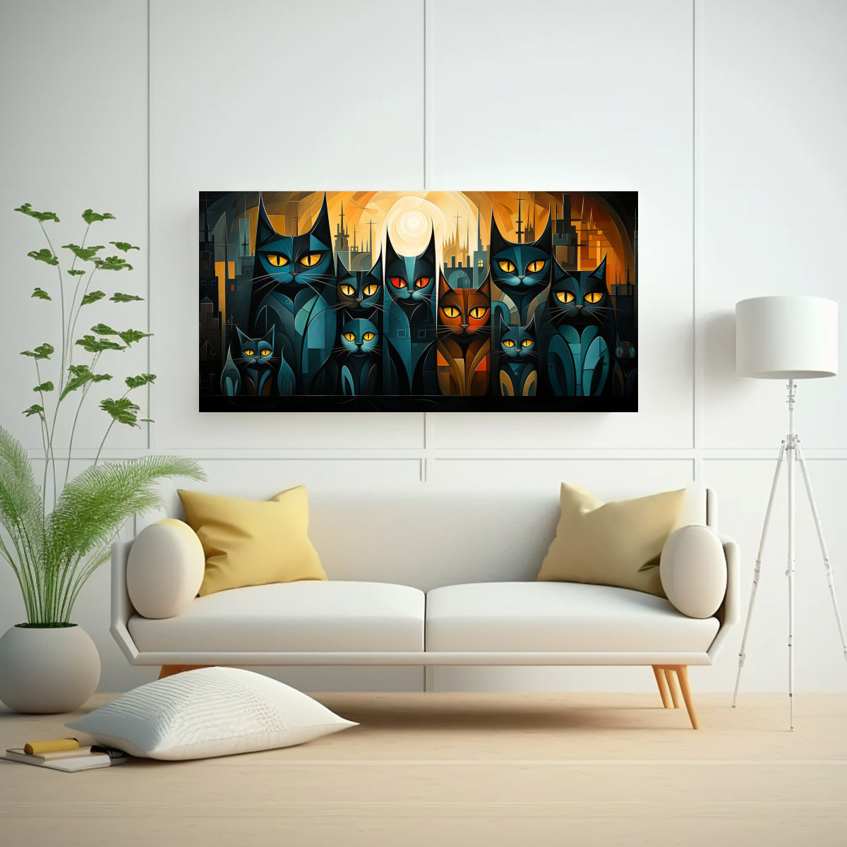 CUADRO DE GATOS DE COLORES EN ARMONÍA. 140X70 CM - 2