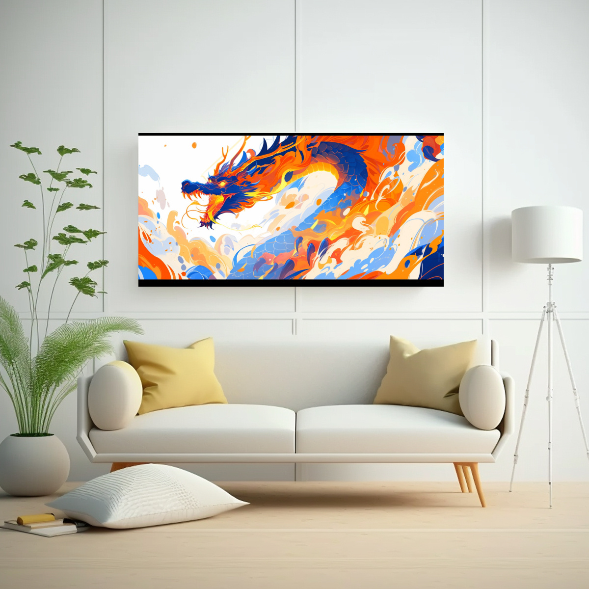 CUADRO DECORATIVO HORIZONTAL DRAGÓN NARANJA Y 60X30 CM - 2