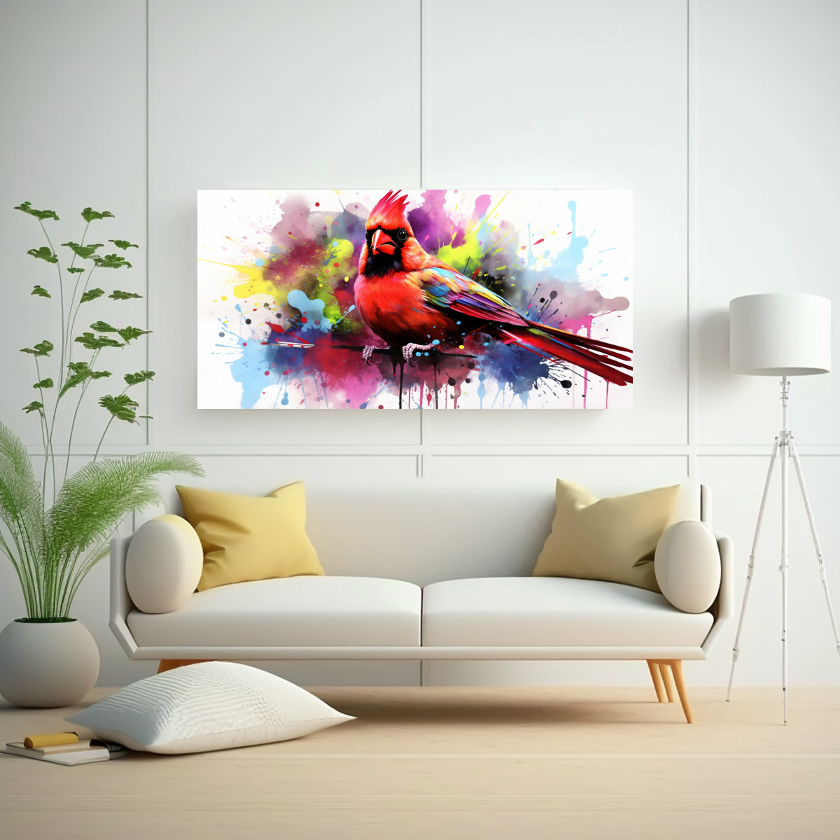 CUADRO LIENZO IMAGEN DE CARDENAL EN COLORES 120X60 CM - 2