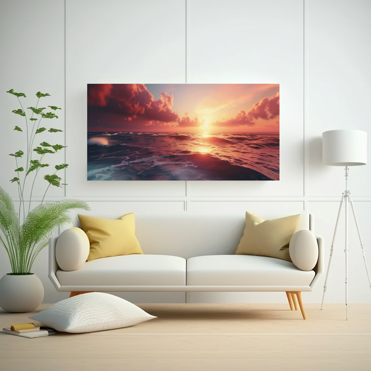 CUADRO DECORATIVO DE ATARDECER EN EL MAR: 60X30 CM - 2