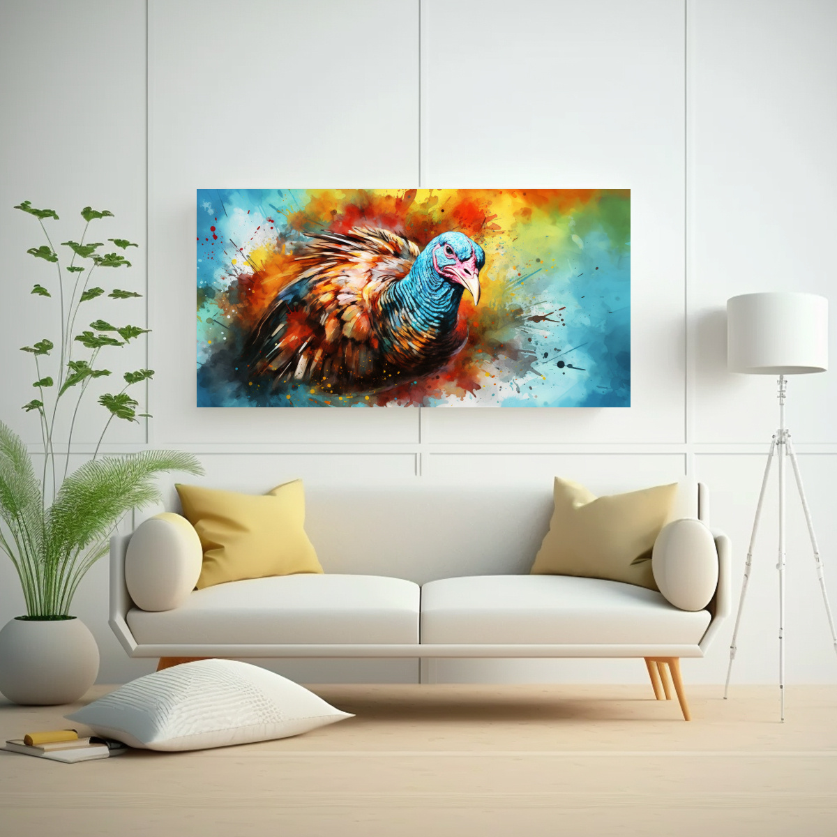 PINTURA EN TELA ESTILO ACUARELA PAVO MULTICOLOR 21 100X50 CM - 2