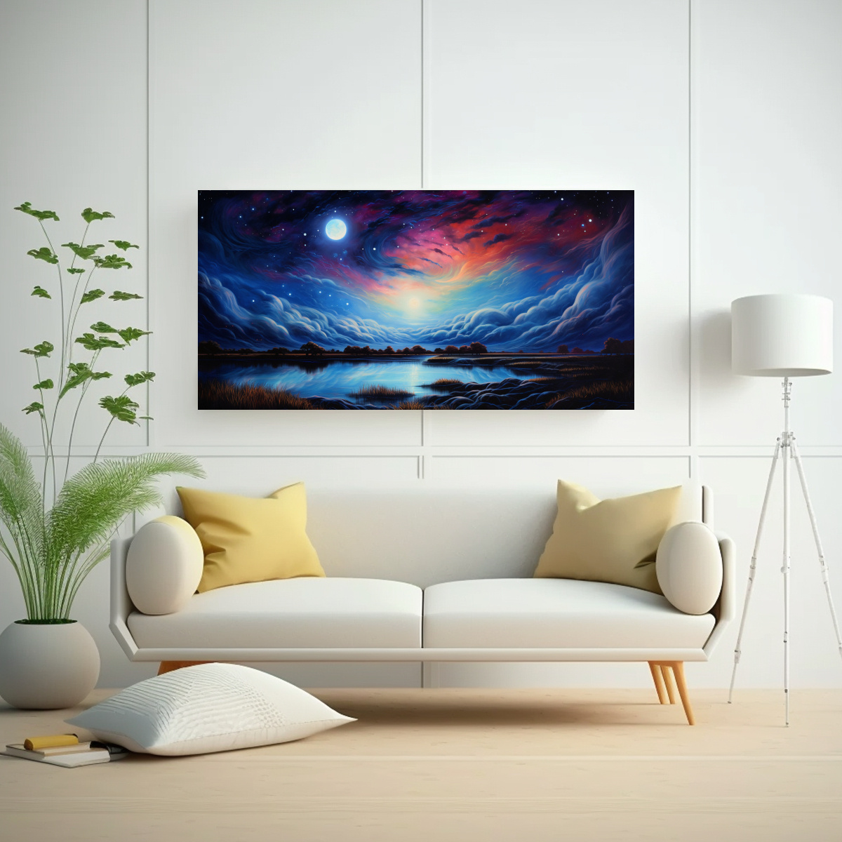 PINTURA ABSTRACTA DE UN CIELO NOCTURNO CON 160X80 CM - 2