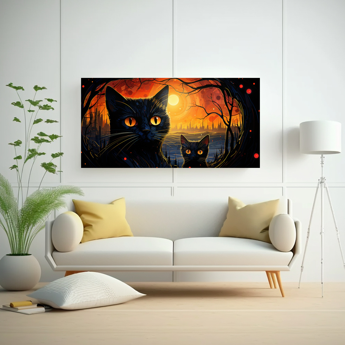 CUADROS DECORATIVOS DE GATOS NEGROS CON OJOS 160X80 CM - 2