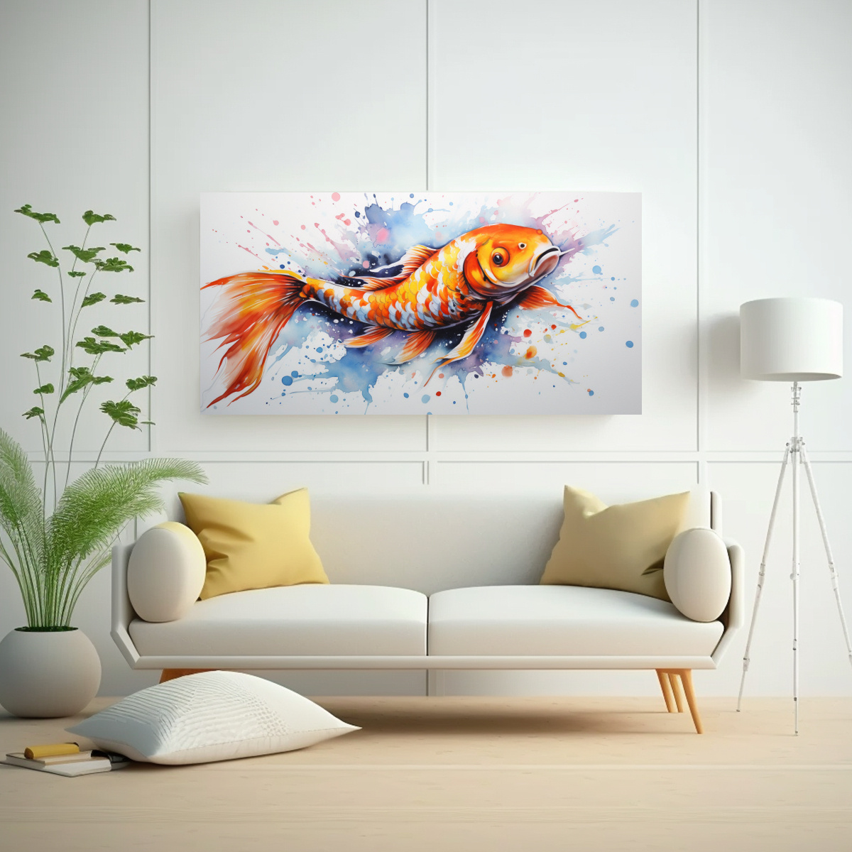 PINTURA ACUARELA INTENSA DE KOI EN ESTILO PATRÓN 60X30 CM - 2