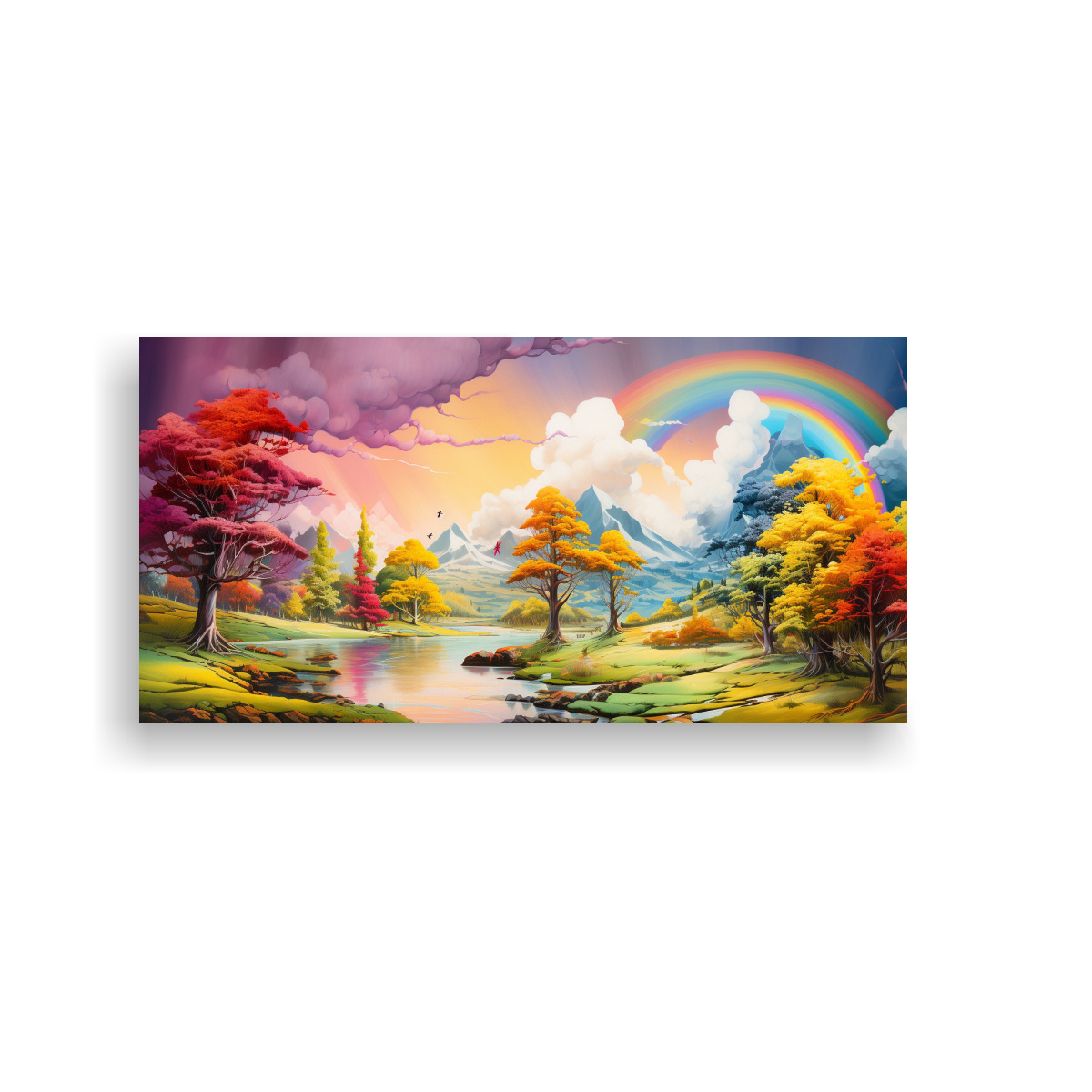 PINTURA ABSTRACTA CON ARCOÍRIS Y COLORES 160X80 CM - 1